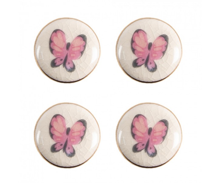Set 4ks béžová keramická úchytka s motýlky - Ø 3 cm Clayre & Eef