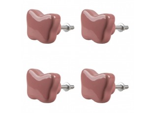 Set 4ks růžová keramická úchytka ve tvaru motýlka - Ø 4*3 cm