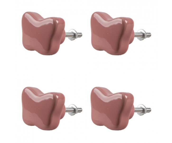Set 4ks růžová keramická úchytka ve tvaru motýlka - Ø 4*3 cm Clayre & Eef