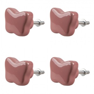 Set 4ks růžová keramická úchytka ve tvaru motýlka - Ø 4*3 cm
