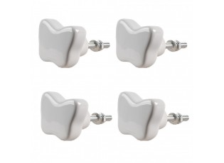 Set 4ks bílá keramická úchytka ve tvaru motýlka - Ø 4*3 cm
