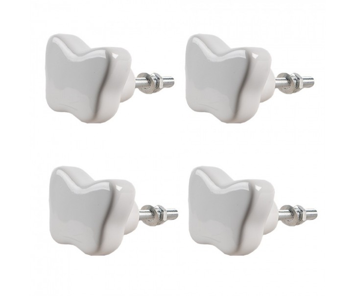 Set 4ks bílá keramická úchytka ve tvaru motýlka - Ø 4*3 cm Clayre & Eef