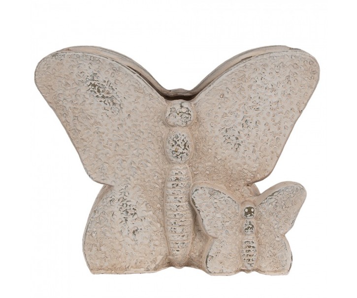 Béžový antik cementový květináč motýl Butterfly - 24*10*19 cm Clayre & Eef
