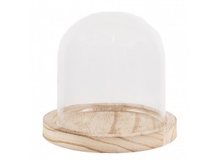 Přírodní dřevěný podnos se skleněným poklopem - Ø 13*11 cm 