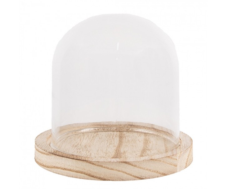 Přírodní dřevěný podnos se skleněným poklopem - Ø 13*11 cm Clayre & Eef