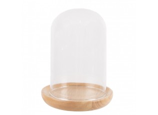 Přírodní dřevěný podnos se skleněným poklopem - Ø 13*16 cm 