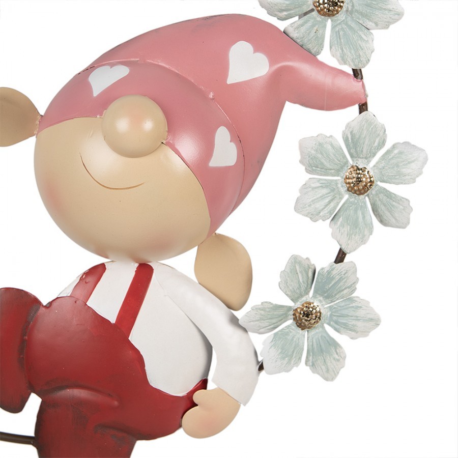 Nástěnná kovová dekorace skřítek v květinovém věnci Gnome - 50*9*61 cm Clayre & Eef Nástěnná kovová dekorace skřítek v květinovém věnci Gnome - 50*9*61 cm Clayre & Eef