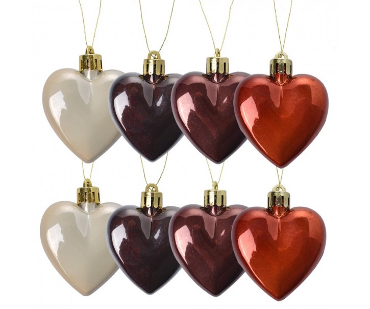 Set 8ks vánoční ozdoba plastové metalické srdce - 5*3*5 cm Clayre & Eef