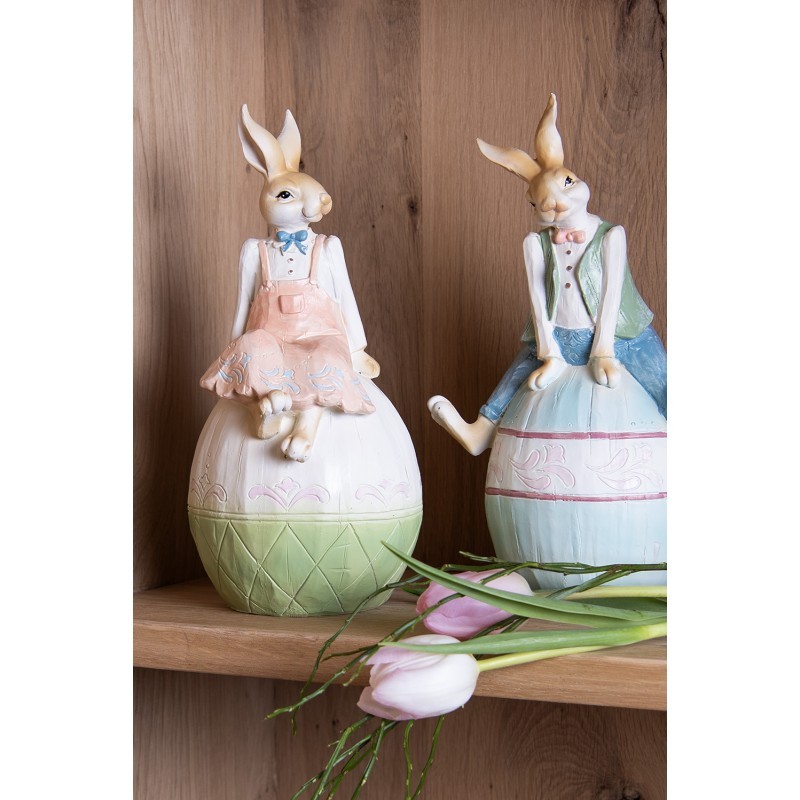 Dekorace králíček sedící na modrém vajíčku - 15*12*25 cm Clayre & Eef Dekorace králíček sedící na modrém vajíčku - 15*12*25 cm Clayre & Eef