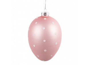 Růžové závěsné skleněné vajíčko s puntíky Egg Dots - Ø 10*16 cm 