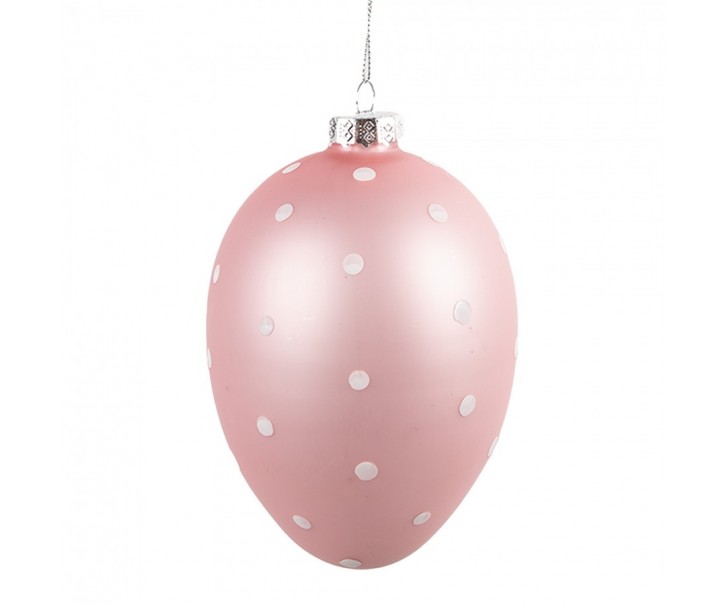 Růžové závěsné skleněné vajíčko s puntíky Egg - Ø 10*16 cm Clayre & Eef
