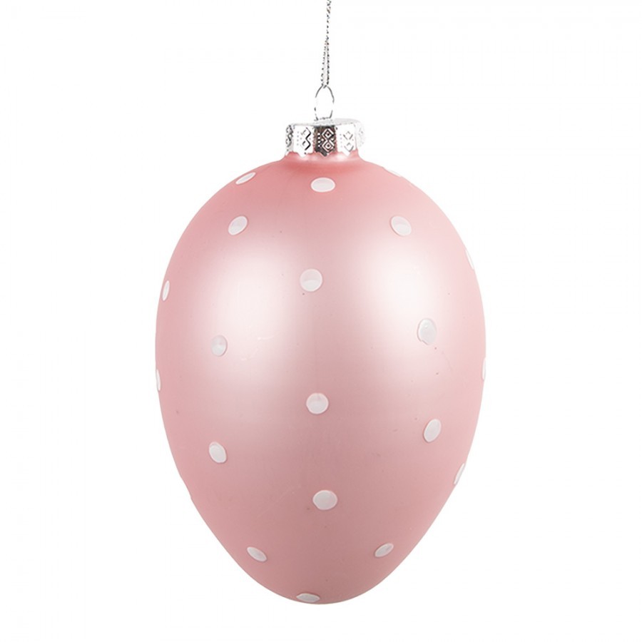 Růžové závěsné skleněné vajíčko s puntíky Egg - Ø 10*16 cm 
