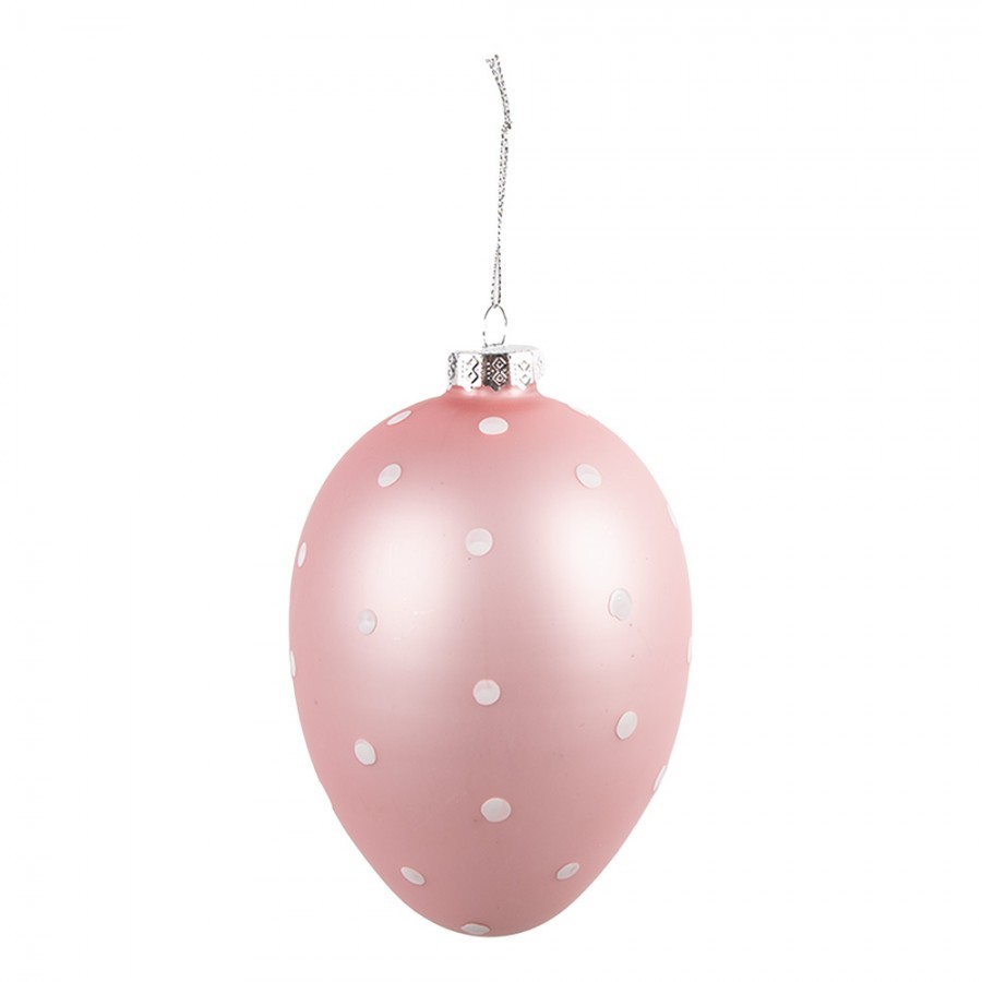 Růžové závěsné skleněné vajíčko s puntíky Egg Dots - Ø 10*16 cm Clayre & Eef Růžové závěsné skleněné vajíčko s puntíky Egg Dots - Ø 10*16 cm Clayre & Eef