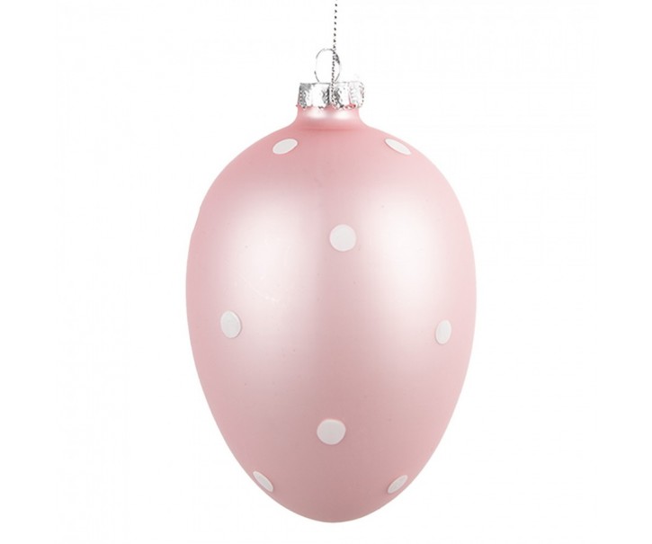Růžové závěsné skleněné vajíčko s puntíky Egg Dots - Ø 8*12 cm Clayre & Eef