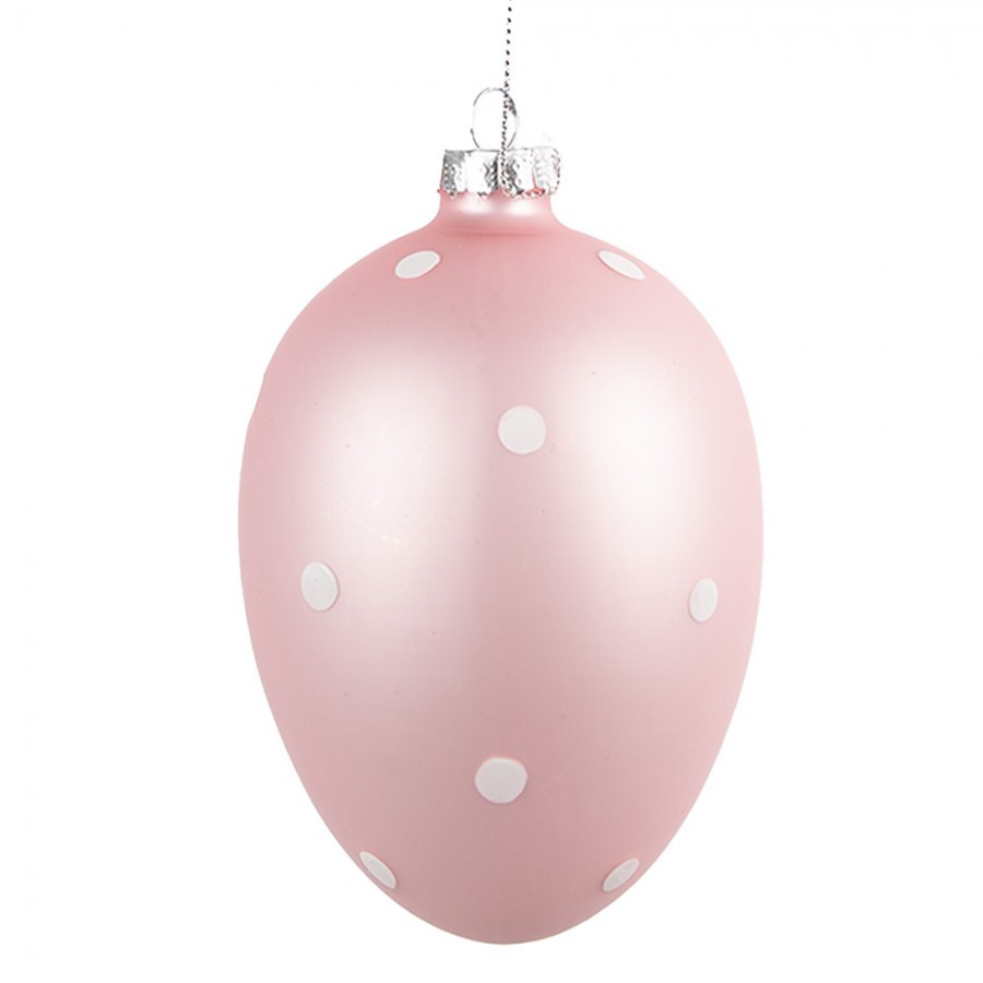 Růžové závěsné skleněné vajíčko s puntíky Egg Dots - Ø 8*12 cm 