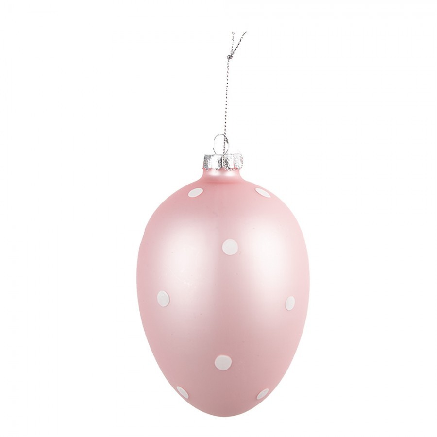 Růžové závěsné skleněné vajíčko s puntíky Egg Dots - Ø 8*12 cm Clayre & Eef Růžové závěsné skleněné vajíčko s puntíky Egg Dots - Ø 8*12 cm Clayre & Eef