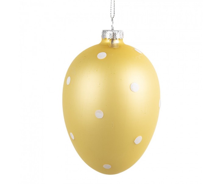 Žluté závěsné skleněné vajíčko s puntíky Egg Dots - Ø 8*12 cm Clayre & Eef