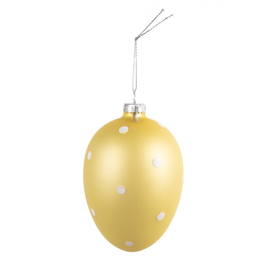 Žluté závěsné skleněné vajíčko s puntíky Egg Dots - Ø 8*12 cm Clayre & Eef Žluté závěsné skleněné vajíčko s puntíky Egg Dots - Ø 8*12 cm Clayre & Eef