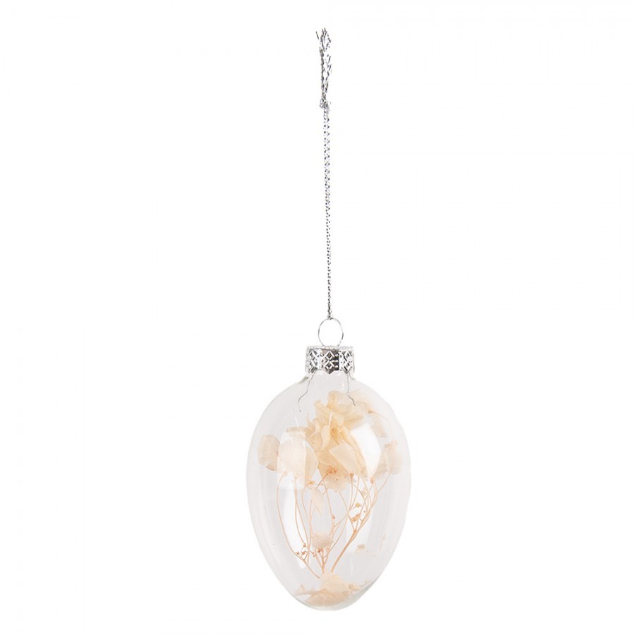 Závěsné skleněné vajíčko se sušenými květy Egg Bloom - Ø 5*8 cm Clayre & Eef Závěsné skleněné vajíčko se sušenými květy Egg Bloom - Ø 5*8 cm Clayre & Eef