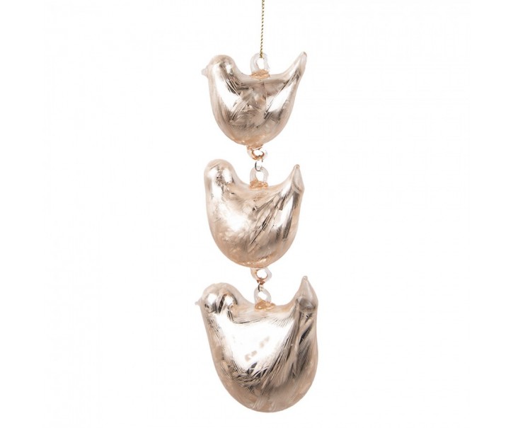 Závěsná dekorace 3ks růžový skleněný ptáček - 7*5*16 cm Clayre & Eef