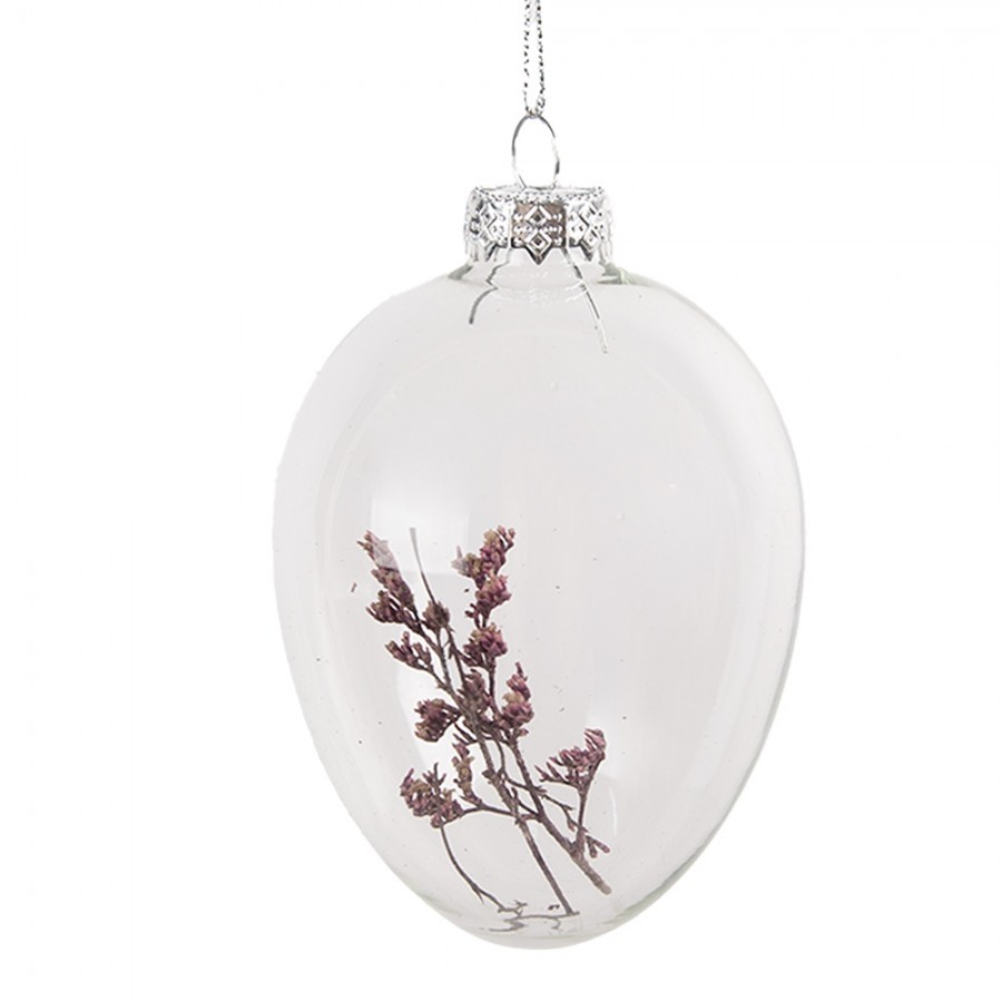 Závěsné skleněné vajíčko s květy Egg Bloom - Ø 7*10 cm 