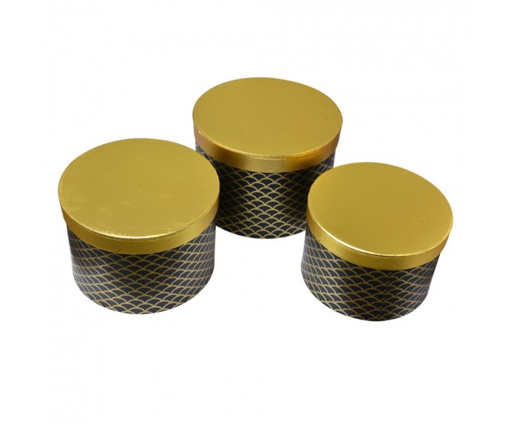 Set 3ks černo-zlatý kulatý úložný box - Ø 25*17 / Ø 23*16 / Ø 21*14 cm Clayre & Eef
