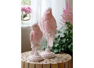 Růžová dekorace papoušek na podstavci Parroté - 10*11*28 cm
