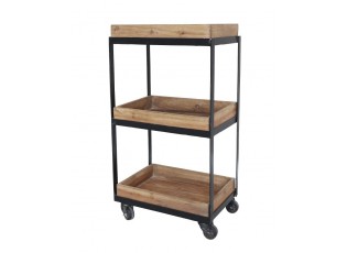 Hnědý kovový retro vozík s dřevěnými podnosy Grimaud Unit - 39*28*72 cm