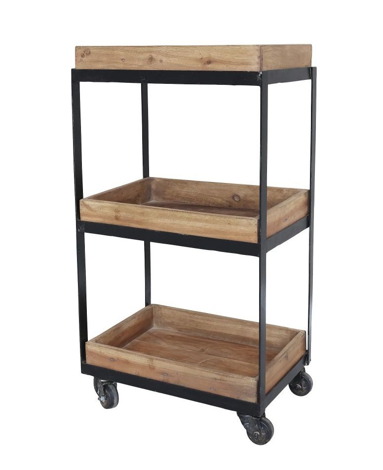 Hnědý kovový retro vozík s dřevěnými podnosy Grimaud Unit - 39*28*72 cm Chic Antique Hnědý kovový retro vozík s dřevěnými podnosy Grimaud Unit - 39*28*72 cm Chic Antique