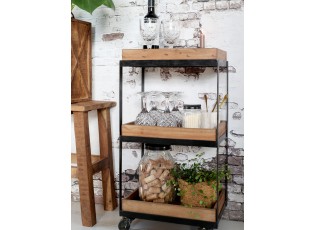 Hnědý kovový retro vozík s dřevěnými podnosy Grimaud Unit - 39*28*72 cm
