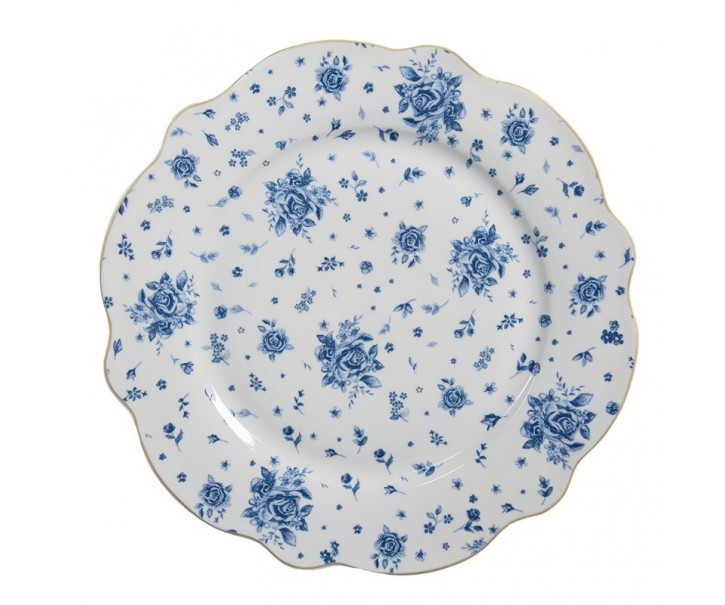 Bílý jídelní talíř s modrými růžičkami Blue Rose Blooming - Ø 27*2 cm Clayre & Eef