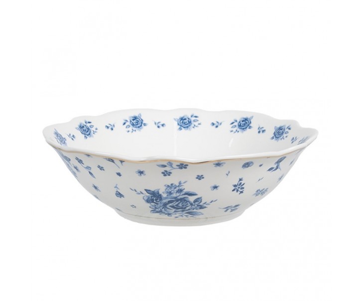 Miska s modrými růžičkami Blue Rose Blooming - Ø 15*5 cm / 350 ml Clayre & Eef