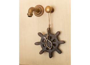 Dřevěná dekorace hnědé kormidlo s rybkou Helm Fish - Ø 21*3 cm