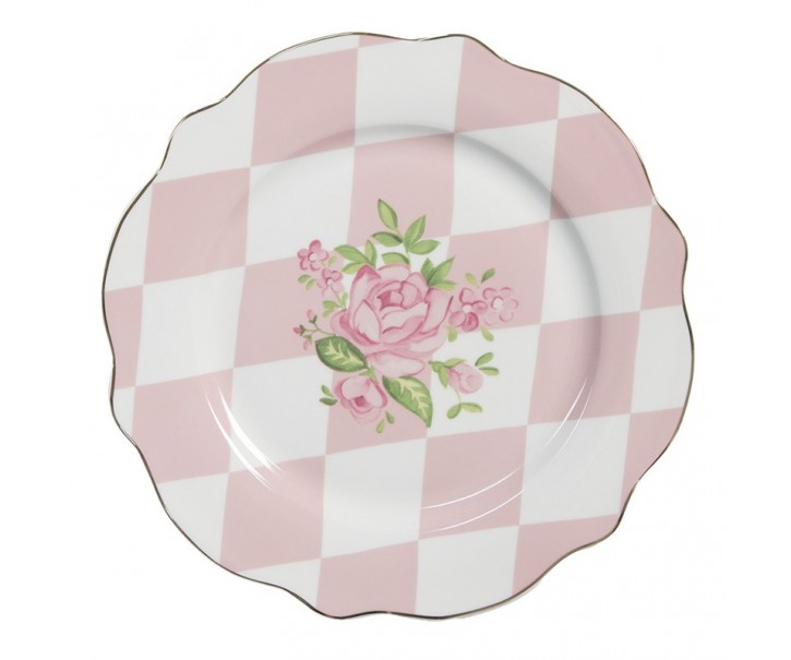 Bílo-růžový dezertní talíř s růžičkami Sweet Roses - Ø 20*2 cm Clayre & Eef