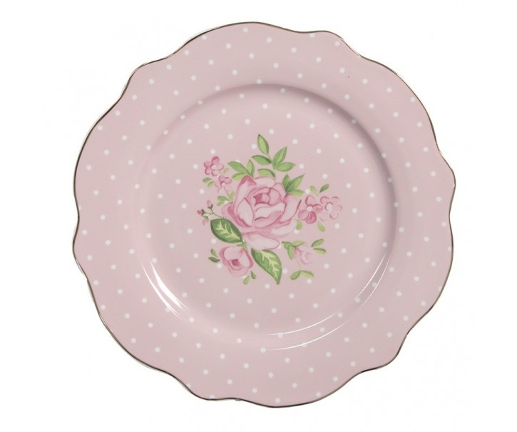 Růžový dezertní talíř s růžičkami Sweet Roses I - Ø 20*2 cm Clayre & Eef