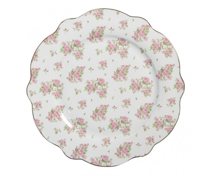 Bílo-růžový jídelní talíř s růžičkami Sweet Roses - Ø 27*2 cm Clayre & Eef
