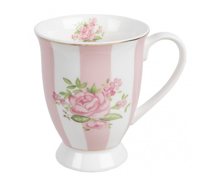 Bílo-růžový hrnek s růžičkami Sweet Roses - 12*8*10 cm / 300 ml Clayre & Eef