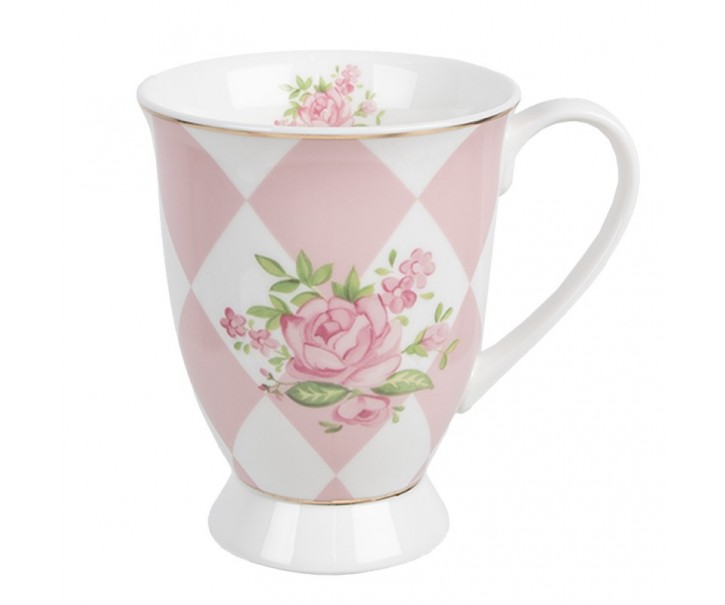 Bílo-růžový hrnek s růžičkami Sweet Roses I - 12*8*10 cm / 300 ml Clayre & Eef