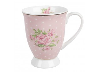 Bílo-růžový hrnek s růžičkami Sweet Roses II - 12*8*10 cm / 300 ml