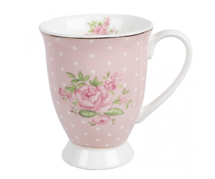Bílo-růžový hrnek s růžičkami Sweet Roses II - 12*8*10 cm / 300 ml Clayre & Eef
