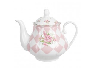Bílo-růžová konvička na čaj s růžičkami Sweet Roses - 20*14*17 cm / 1000 ml