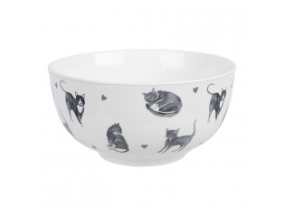 Bílo-šedá porcelánová miska Cats and Kittens – Ø14*7 cm / 500 ml