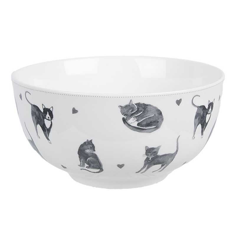 Bílo-šedá porcelánová miska Cats and Kittens – Ø14*7 cm / 500 ml Clayre & Eef Bílo-šedá porcelánová miska Cats and Kittens – Ø14*7 cm / 500 ml Clayre & Eef