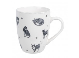 Bílo-šedý porcelánový hrnek Cats and Kittens – 12*8*10 cm / 350 ml