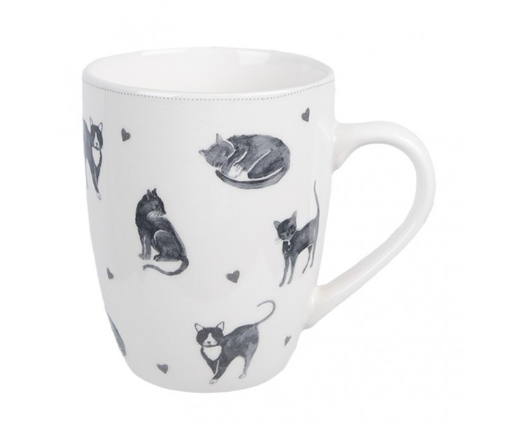 Bílo-šedý porcelánový hrnek Cats and Kittens – 12*8*10 cm / 350 ml Clayre & Eef