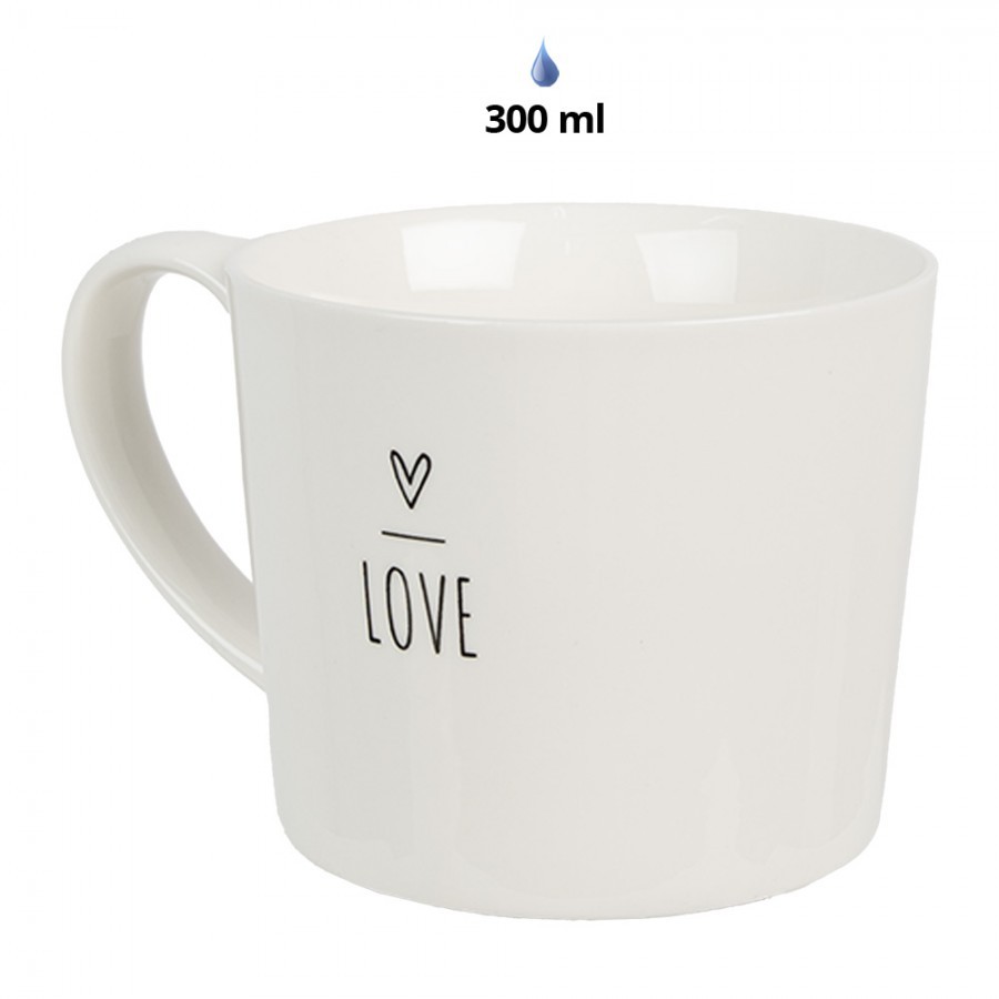 Bílý hrnek se srdíčkem s nápisem Love - Lovely Day - 12*8*7 cm / 275 ml Clayre & Eef Bílý hrnek se srdíčkem s nápisem Love - Lovely Day - 12*8*7 cm / 275 ml Clayre & Eef