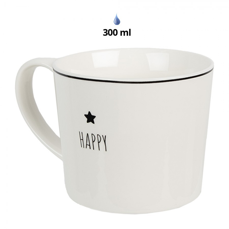 Bílý hrnek s hvězdičkou Happy - Lovely Day - 12*8*7 cm / 275 ml Clayre & Eef Bílý hrnek s hvězdičkou Happy - Lovely Day - 12*8*7 cm / 275 ml Clayre & Eef