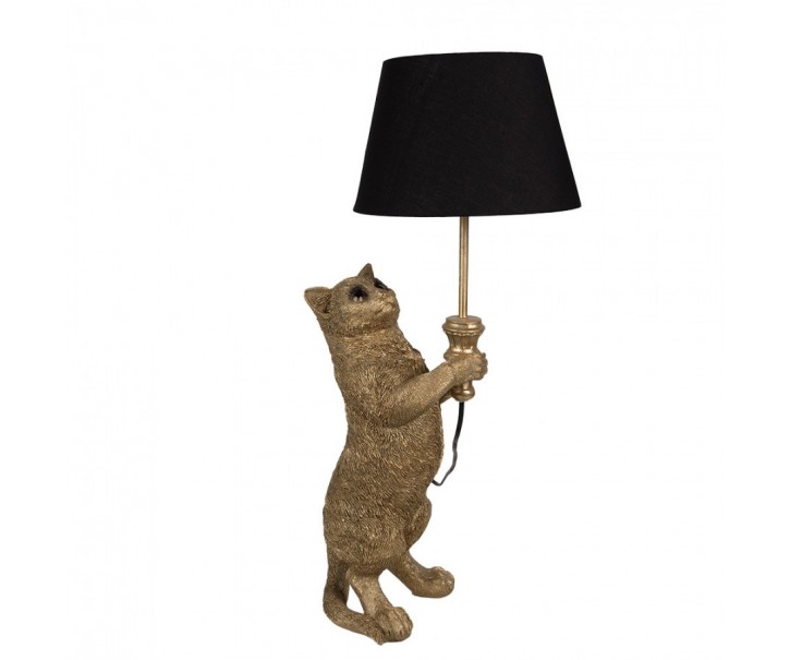 Zlatá stolní lampa Kočka s černým stínidlem - 31*24*62 cm Clayre & Eef