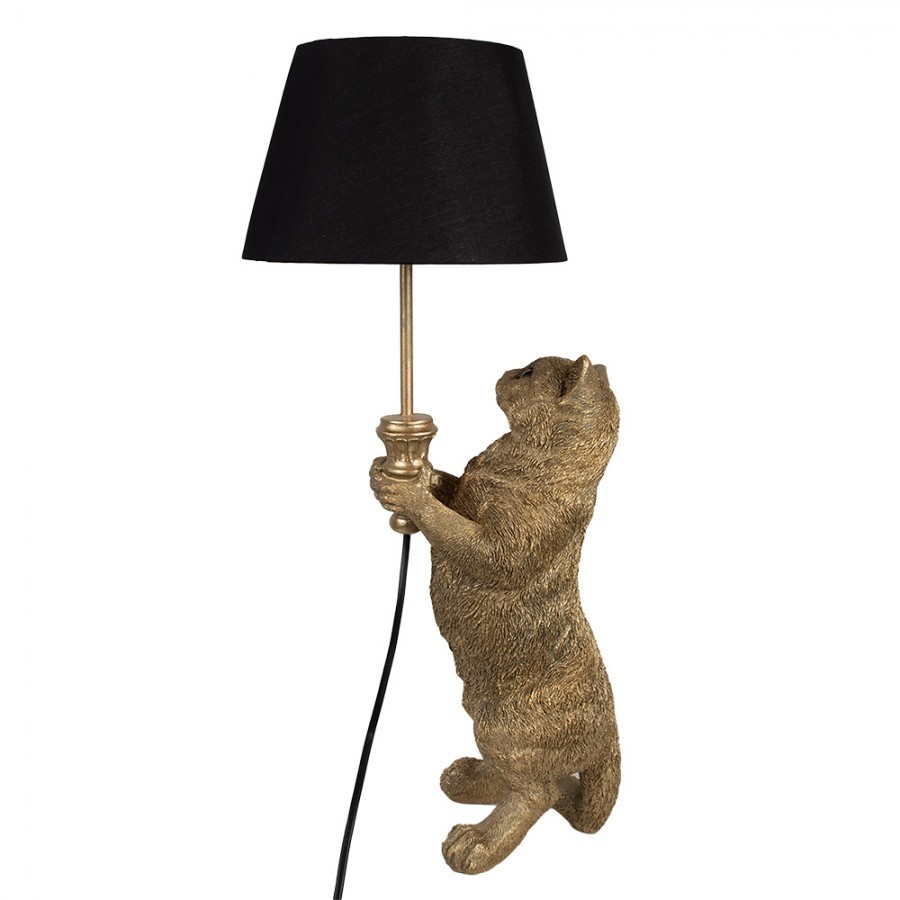 Zlatá stolní lampa Kočka s černým stínidlem - 31*24*62 cm Clayre & Eef Zlatá stolní lampa Kočka s černým stínidlem - 31*24*62 cm Clayre & Eef