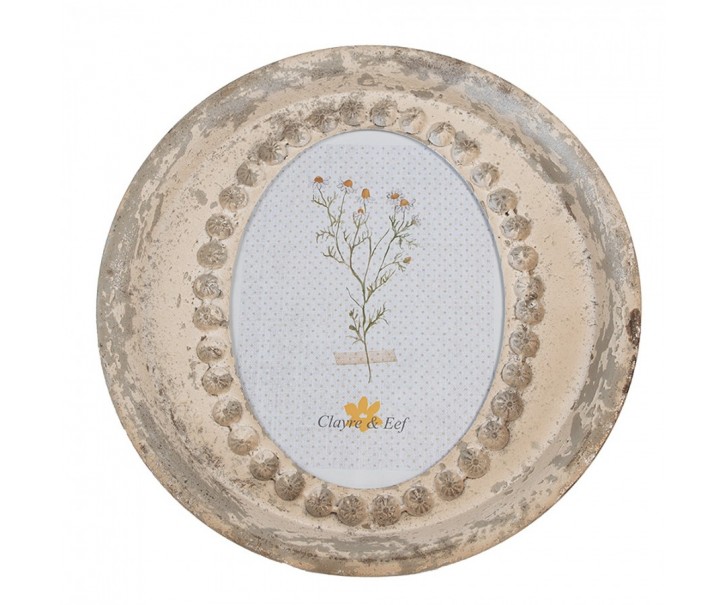 Béžový antik kovový oválný fotorámeček Vintage - Ø 30*4 cm / 18*24 cm Clayre & Eef